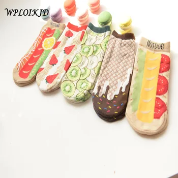 

[WPLOIKJD] Funny Socks Hotdog Chocolate Strawberry Pattern Creative Cute Meia Woman Japanese Cutecalcetines Mujer