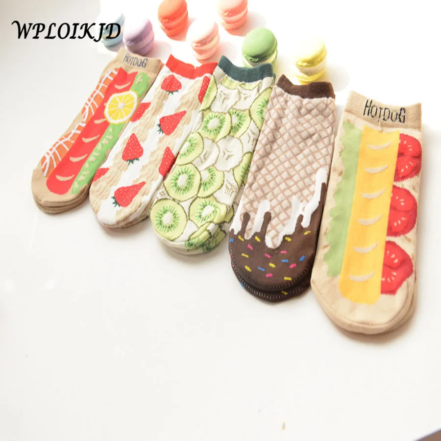 

[WPLOIKJD] Funny Socks Hotdog Chocolate Strawberry Pattern Creative Cute Meia Woman Japanese Cutecalcetines Mujer