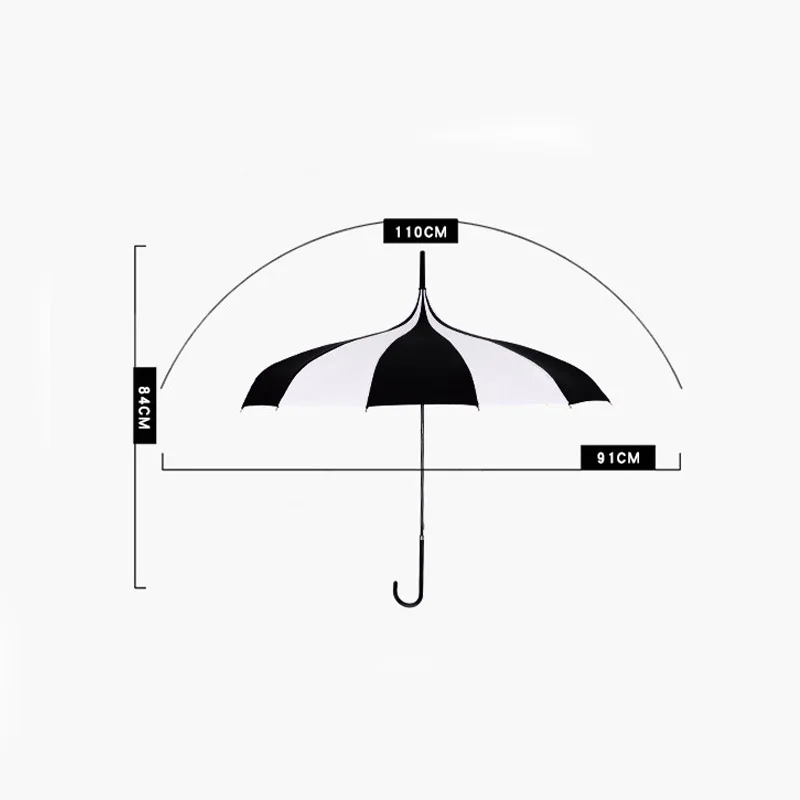 16K Strong Windproof Tower Pagoda Rain Umbrella Long Handle