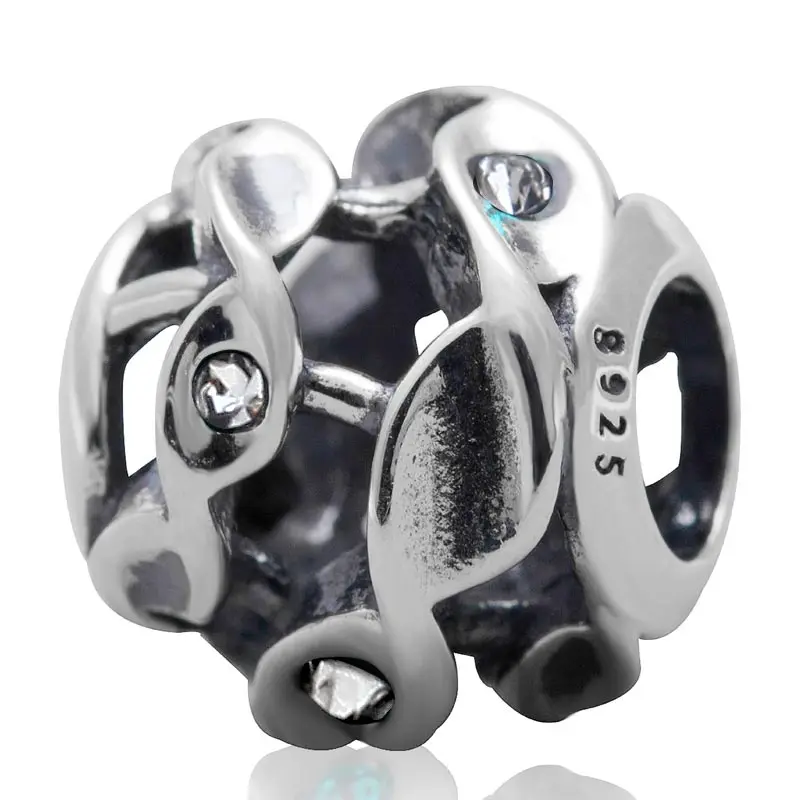 

Authentic100% 925 sterling silver Round beads with white cubic zirconia stone Fit for European Pandora charms Bracelets