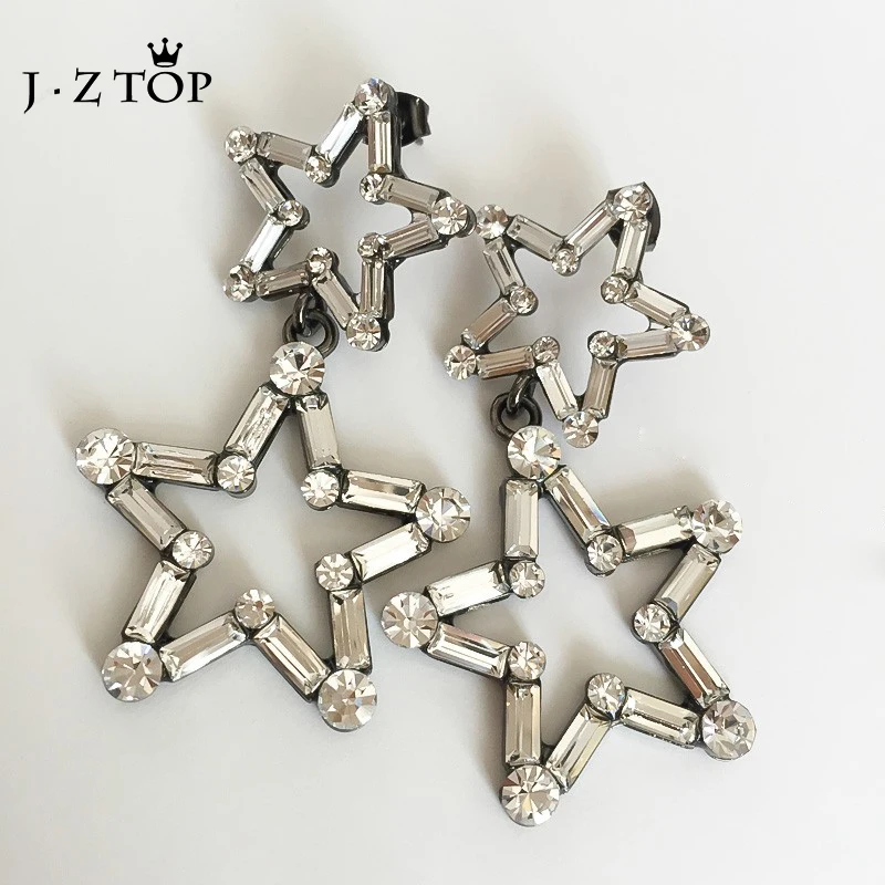 

JZTOP Brand Woman Crystal Pentacle Star Earrings Ladies Long Paragraph Exaggerated Fashion Personality Stud Earrings Female