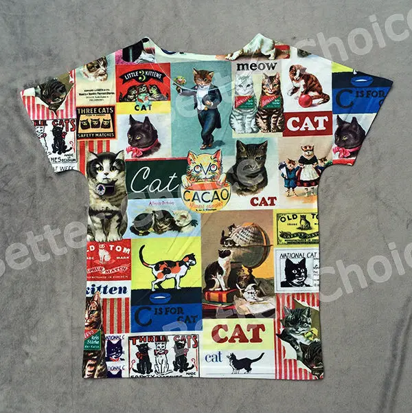 

Track Ship+New Vintage Retro T-shirt Top Tee Cats Meow Poster Bill for Cat Lovers People 0613