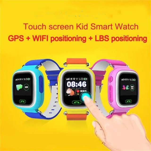 Бесплатная Доставка Q90 GPS Позиционирование Телефона Мода Дети Часы 1.22 Дюймов цвет WI-FI Сенсорный Экран SOS Smart Watch PK Q80 Q50 Q60