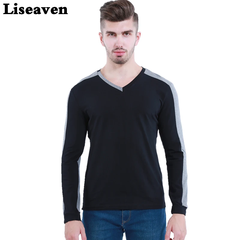 Liseaven модные стильные Для Мужчин's Рубашки домашние муж. slim fit футболка с длинными рукавами топ тройники Для мужчин футболка 2017 Лоскутная