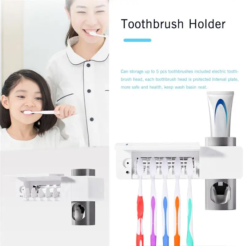 2 в 1 УФ-светильник, Ультрафиолетовый Стерилизатор зубных щеток, держатель для зубной щетки, автоматический дозатор для зубной пасты, домашний набор для ванной