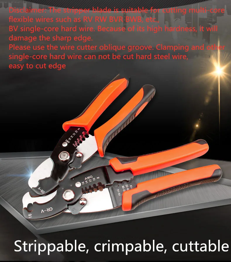

Multifunctional Wire Cable Stripper Steel Wire Stripping Electrician Pliers Cutting Stripping Hand Tool Crimping Pliers