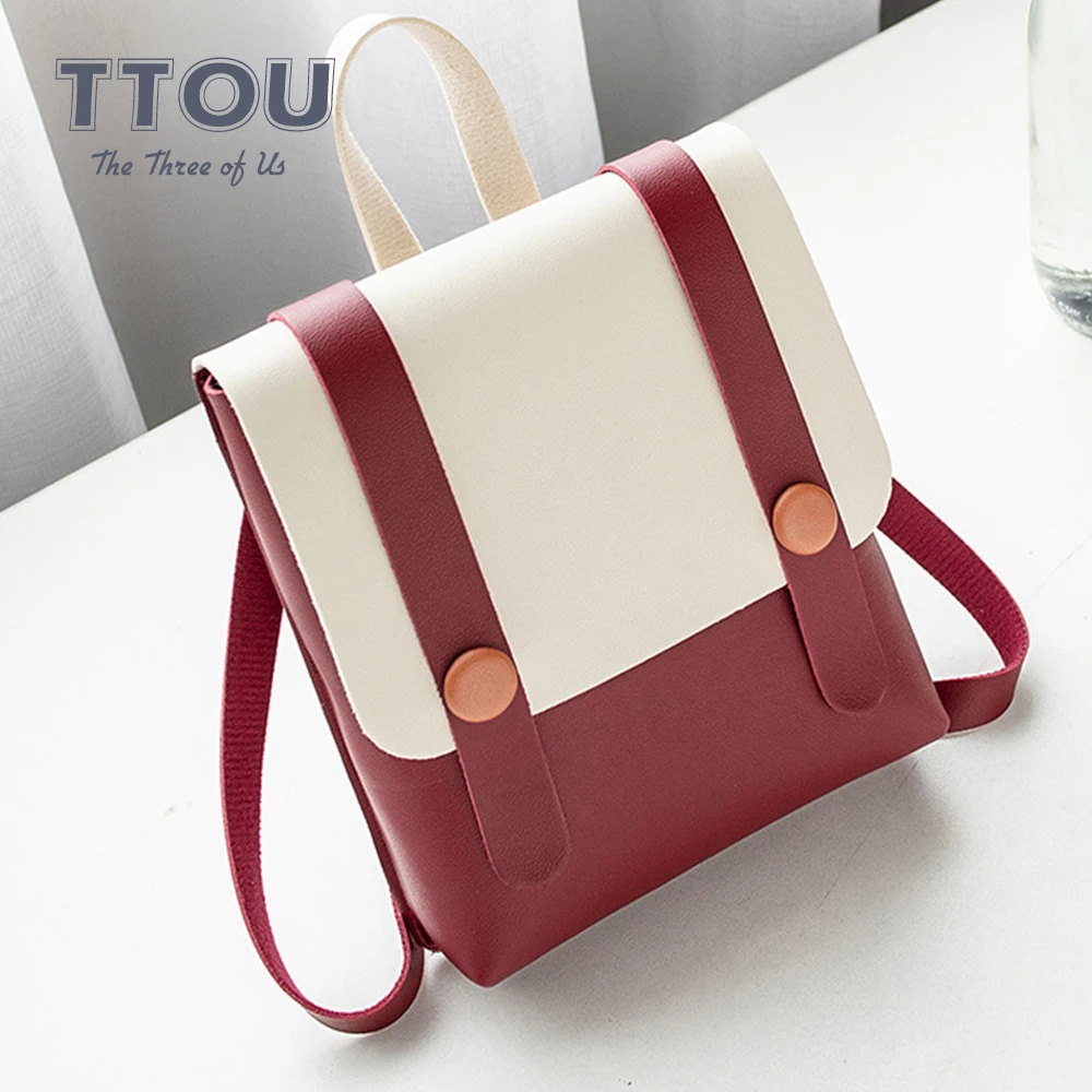 

TTOU Fashion Mini Backpack Women Leather Shoulder Bags Multi-Function Small Candy Color School Bag for Girls Mochila Bagpack