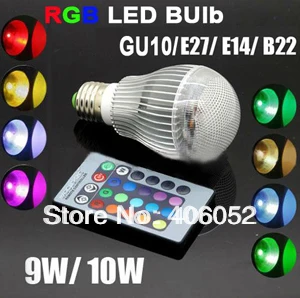 

2 pcs/lot AC85-265V 220v 9W 10w b22 gu10 e27 RGB led lighting Colorful LED Bulb Lamp Spot light with Remote Control
