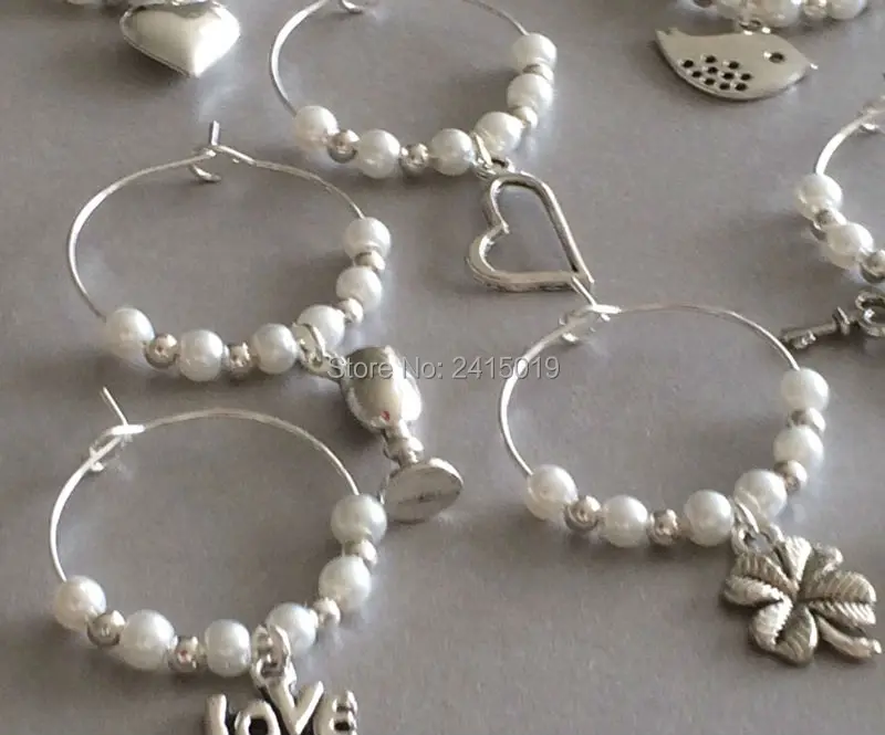 20 Mixed Wine Glass Charms. Wedding, Hens. Party. Favours. Choose Pearl Colour-2