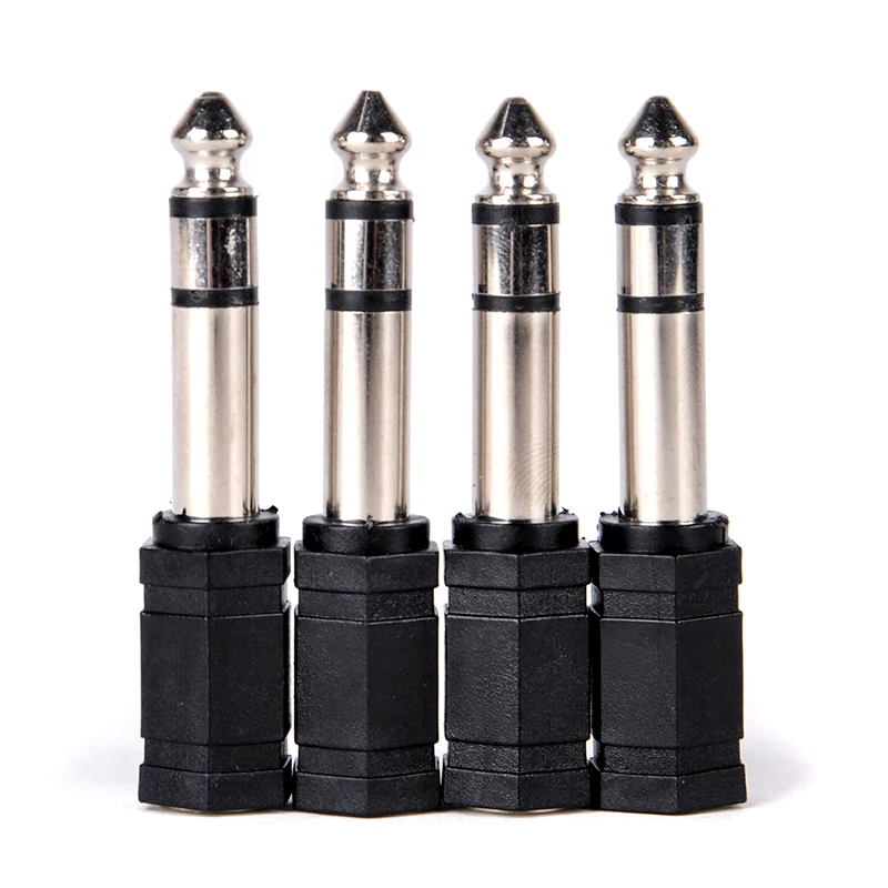4Pcs Microphone Stereo Adaptors Plug 6.35mm Black 1/4 inch Stereo Male Plug to 3.5mm Female Socket Mini Jack Adaptor