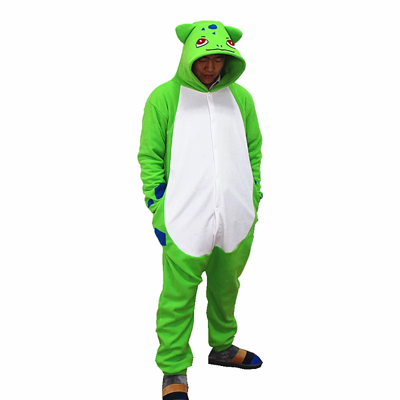 Bulbasaur кигуруми покемон косплей костюм взрослых флис мультфильм комбинезоны пижамы Хэллоуин Карнавал вечерние комбинезон