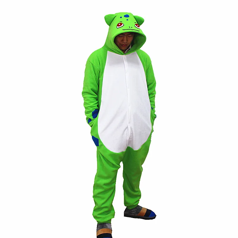 Костюм для косплея Bulbasaur Kigurumi взрослые флисовые Мультяшные комбинезоны Пижама
