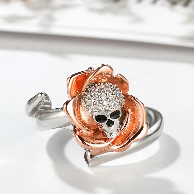 CiNily Created Garnet Zirconia Enamel Silver Rose Gold Color Wholesale Skeleton for Women Jewelry Party Gift Ring Size 6-10 NJ53