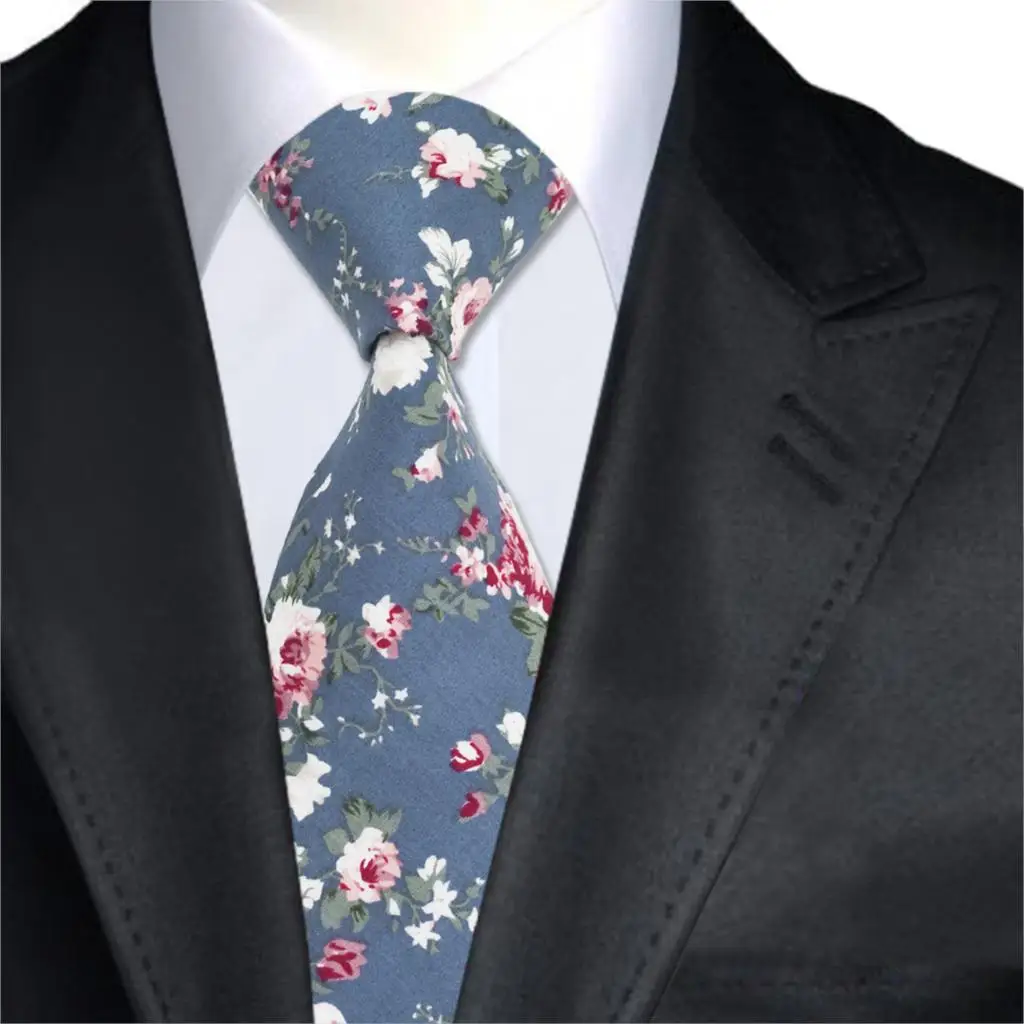 100 Cotton Mens Neckties Fashion Floral Print Ties for Men Vestido