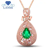 Новейшая натуральная груша, 7x9,5 мм, изумруд и бриллиант, 18 К, розовое золото, подвеска, драгоценный камень, ювелирное изделие для женщин, юбилей WU267