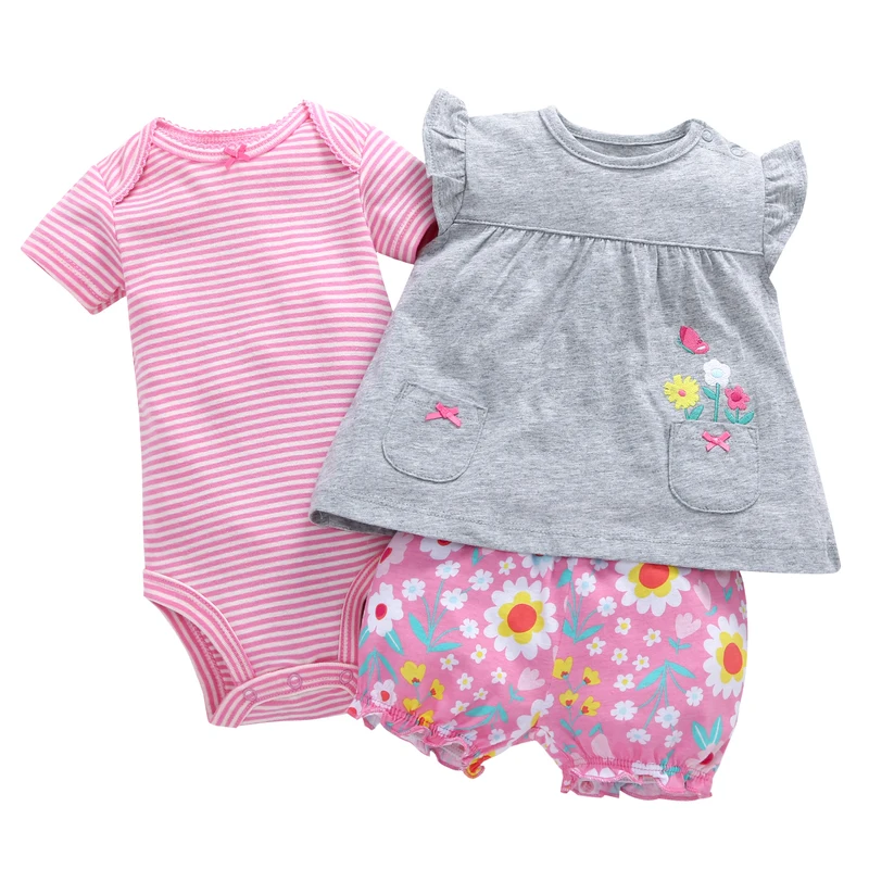 Комплект одежды для маленьких девочек с единорогом; летний костюм; коллекция года; Одежда для новорожденных; футболка в горошек без рукавов+ полосатый комбинезон+ шорты; комплект одежды - Цвет: 18