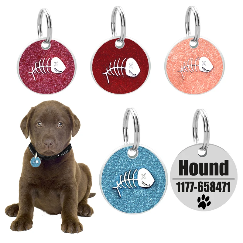 

Personalized engraving Pet ID tags dog cat round tags fish bone dog tags identification customized name and phone