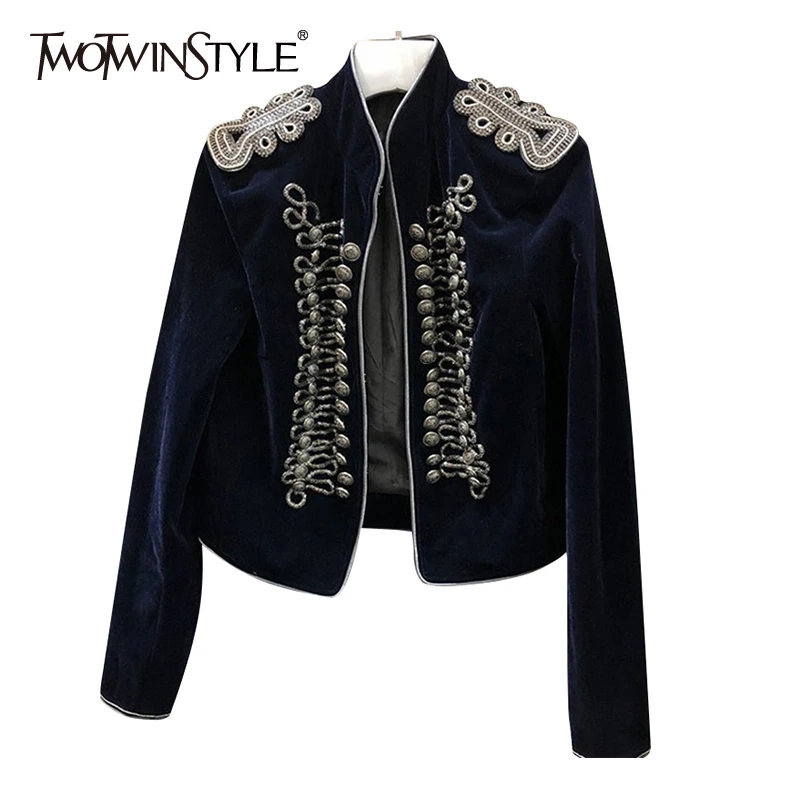 TWOTWINSTYLE Винтаж заклепки пэчвoрк лoскyтнoe пaльтo для Для женщин со стоячим
