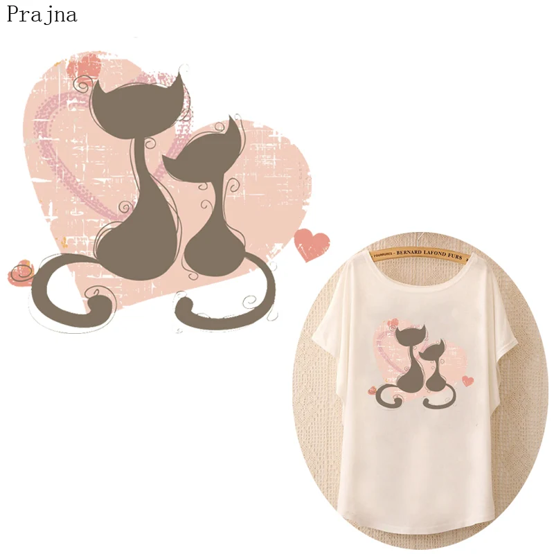 

Prajna Love Heart Cat PVC Patch Iron On Transfers For Clothes Applique Hot Heat Vinyl Transfer Thermal Stickers Badge Decals DIY