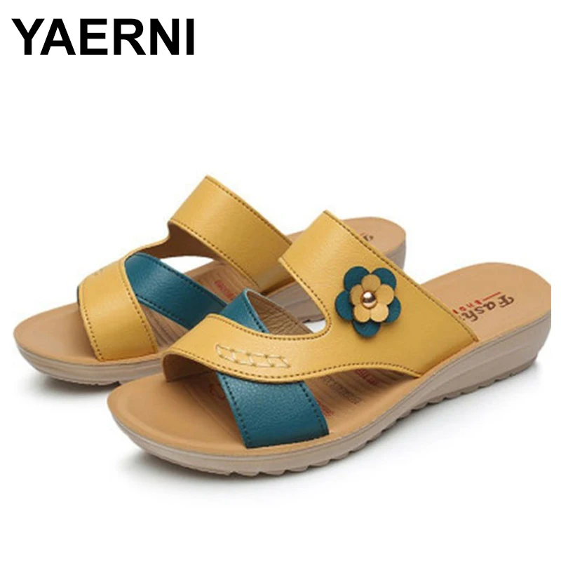 YAERNI2019Summer/Новинка Женская обувь из натуральной кожи на танкетке Повседневные