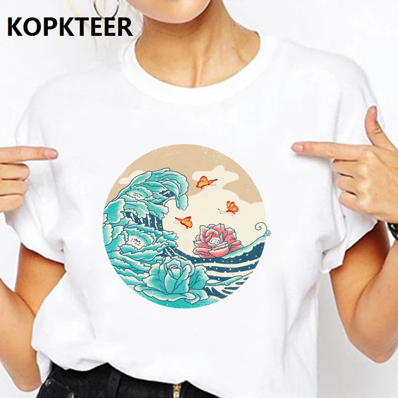 

Tee Shirt Femme Harajuku T Shirt Flower Wave Cool Graphic Tees Streetwear Women Clothes Korean Aesthetic Tops Camiseta Mujer