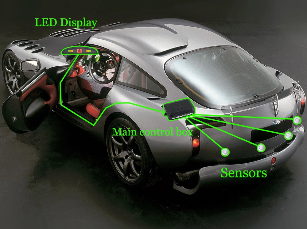 Светодиодный дисплей, парковочные датчики, 4 радара, автомобильный детектор, Парктроник, сигнализация, черный, белый, красный, синий, серебристый