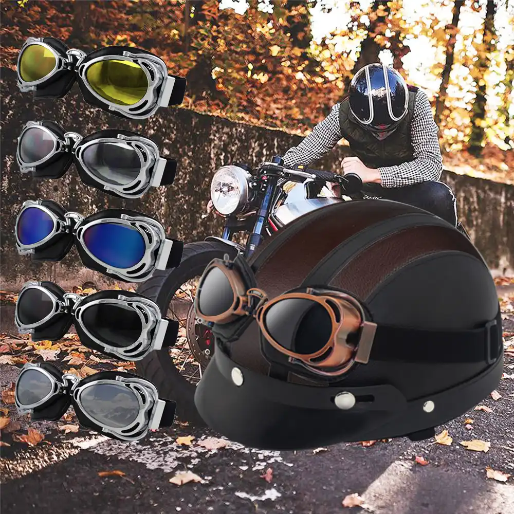 scooter vintage retro retro chopper Yvonnelee Casco semiintegral para moto piloto con gafas motociclista scooter