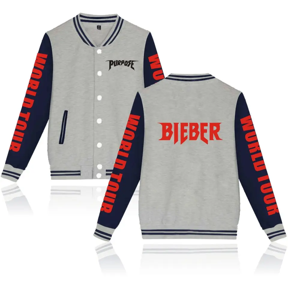 Hip Hop Baseball Uniform Justin Bieber Purpose Tour Fashion Jacket Men/Women Plus Size Jackets Hoodies Harajuku Sweatshirt