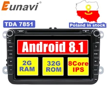 Eunavi 2 Din 8 »Android 7,1 8,1 автомобильный dvd-радиоплеер gps navi для поло Jetta Tiguan VW passat b6 cc fabia зеркало ссылку в тире