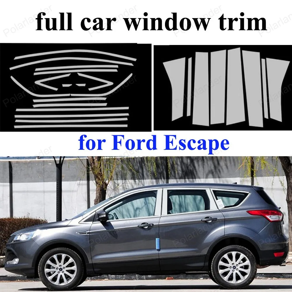 

Car Styling Accessories with center pillar For F-ord Escape full Window Trim Stainless Steel Sill Cover