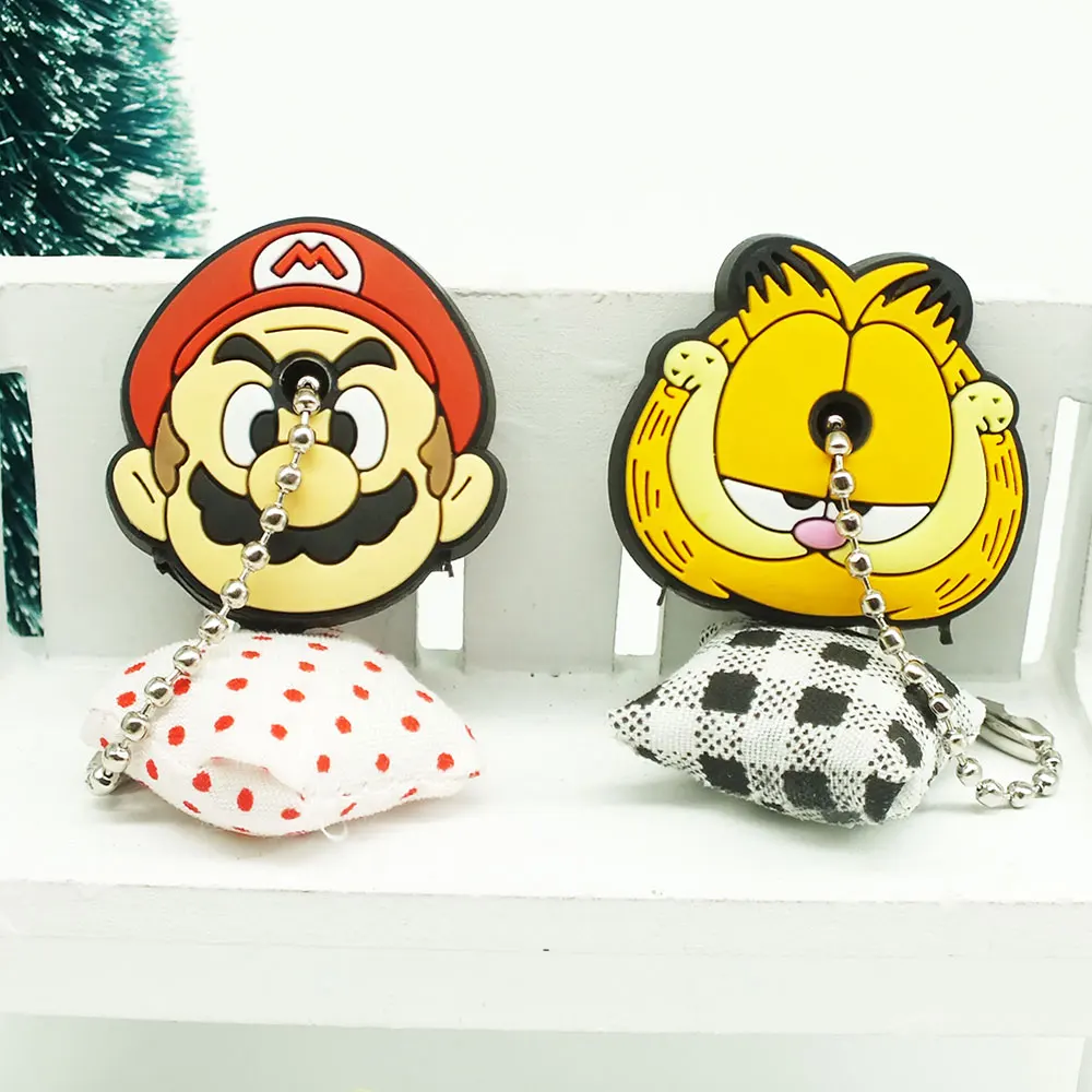

Cartoon Mario Keychain Key Ring 4cm Silicone Cute Anime Kitty Stitch Animal Key Cover Key Ring Holder Women Bag Car Accessory