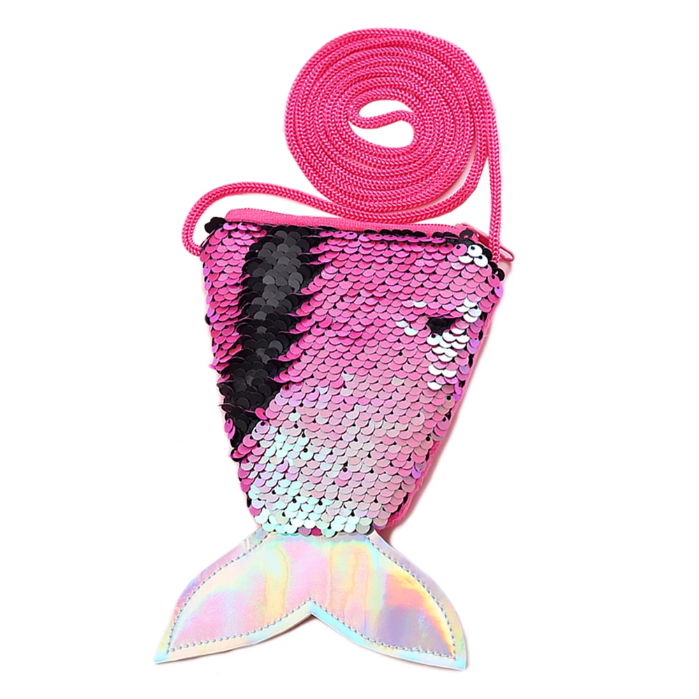 Новинка, женские мини-сумки, женские креативные сумочки с хвостом русалки, Блестящие Блестки, кошелек для монет, сумки через плечо для девушек, кошелек, сумочка - Цвет: Ярко-розовый