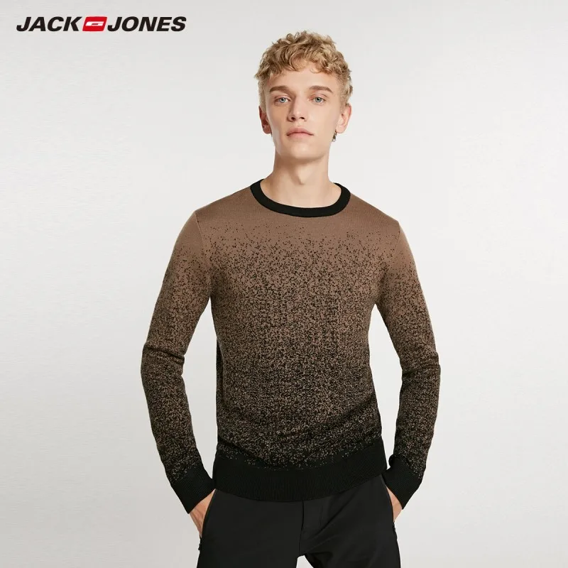 JackJones зимний мужской шерстяной крутой градиентный свитер с круглым вырезом пуловеры Мужская одежда 218424511 - Цвет: Deep Brown