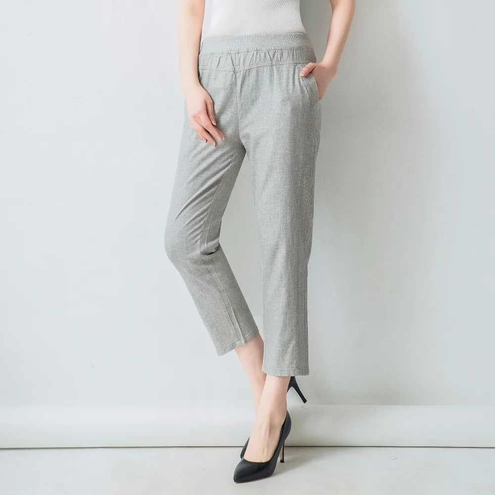

Summer Straight Pants Womens High Waist Loose Ankle-Length Pants Casual Solid Color Cotton Linen Trousers Large Size 4XL