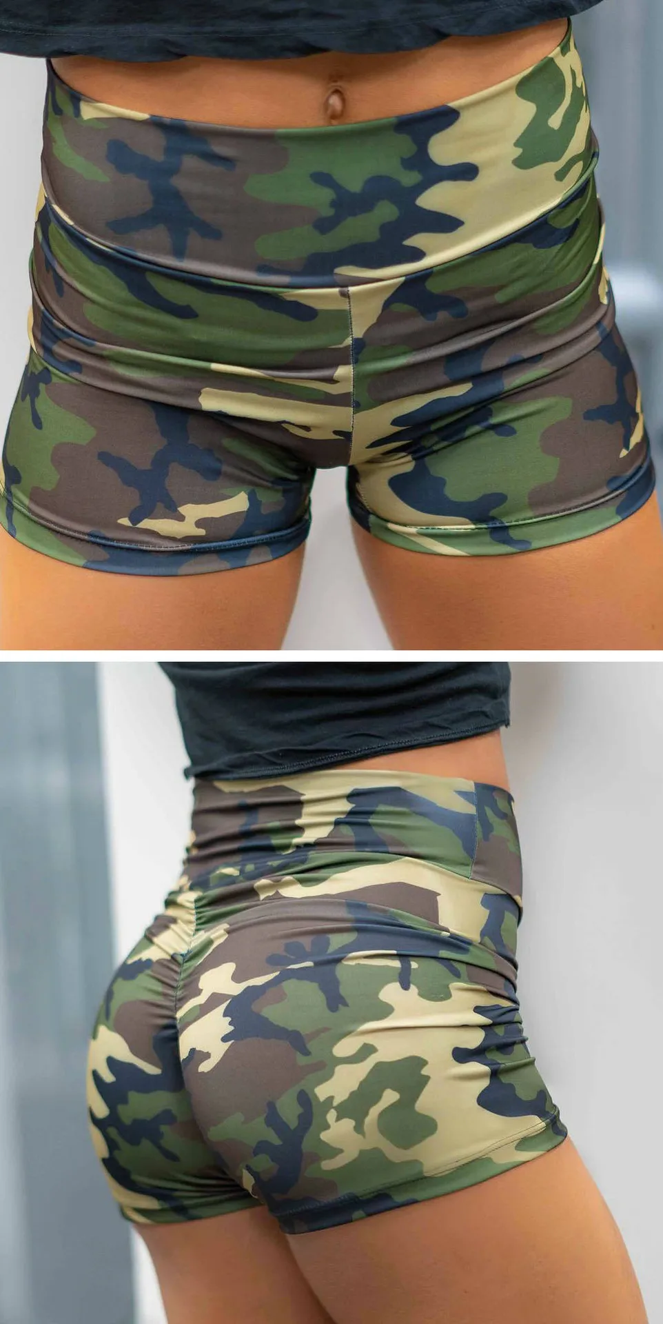 Камуфляж Высокая Талия Bodycon Для женщин летние Фитнес Спортивная Короткие штаны одноцветное Армейский зеленый камуфляж брюки женские шорты