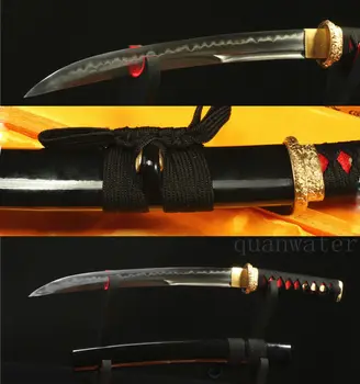 

21' DAMASCUS FOLDED STEEL CLAY TEMPERED EUNOKUBI-ZUKUR JAPANESE SWORD TANTO