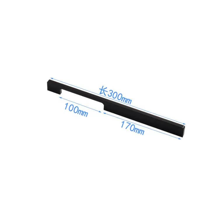 LCH твердого алюминиевого сплава вытяжной шкаф ручка черная отделка отверстие расстояние 150 мм алюминиевый цвет - Цвет: Length 300mm