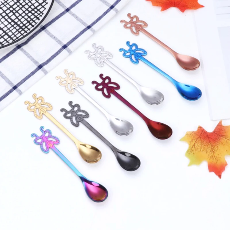 

European Style Stainless Steel Spoon Multicolor Butterfly Coffee Spoon Tea Milk Dessert Spoon Kitchen Supplies