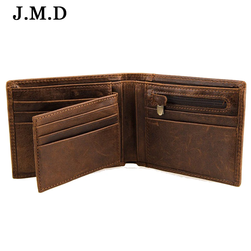 Crazy Horse leather wallet men zipper top quality men wallets leather purse with coin pocket ...