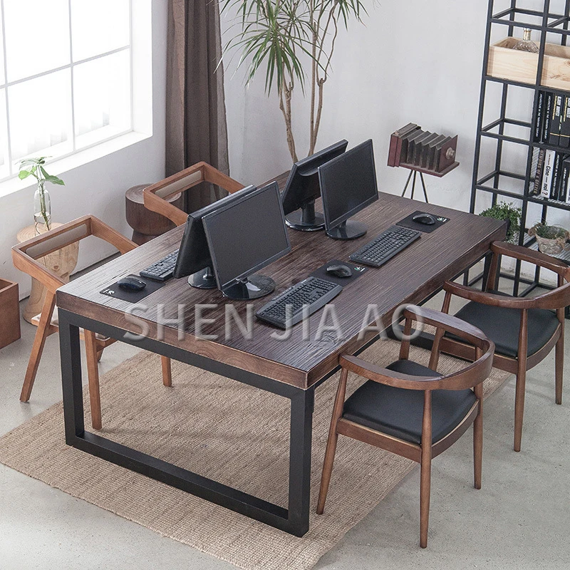 Minimalist Conference Table Wrought Iron Wood Desk Tea Table