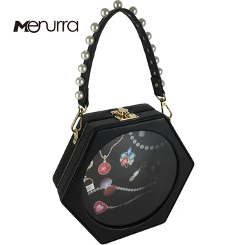 

Women Luxury Evening Bag Wedding Party Pearl Handle Bride Handbag Crossbody Clear Hard Box Clutch Printing Transparent Chain Bag