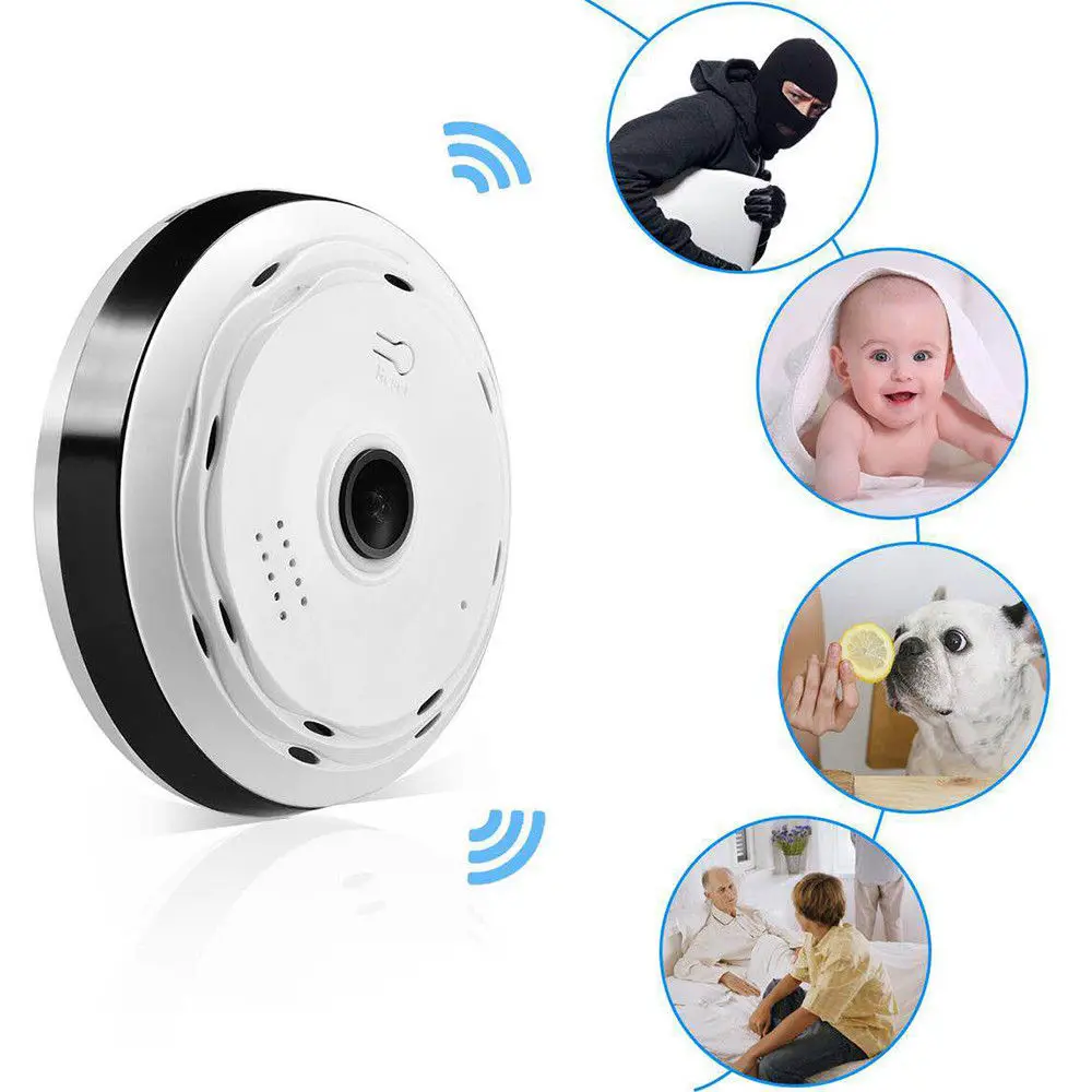 ミニip監視カメラwifihd 360/960p,スマートデバイス,ワイヤレス,パノラマビュー,広角,ipc,魚眼レンズ,ホームセキュリティ用