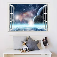 

3D Galaxy Wall Stickers Outer Space Planet Home Wallpaper False Window Scenery Living Room Bedroom Decorations Pvc Mural Posters