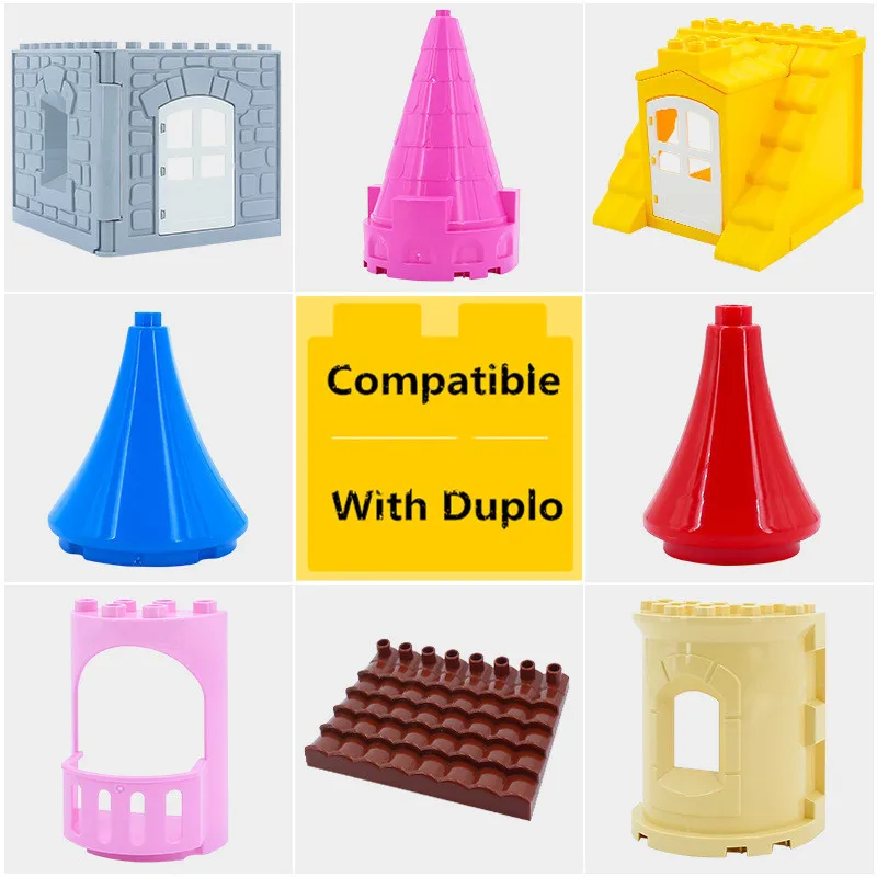 

Big Particle Diy Building Block Assembling Accessories Roof Castle Wall Compatible With Legoingly Duplo Parts Toys For Children