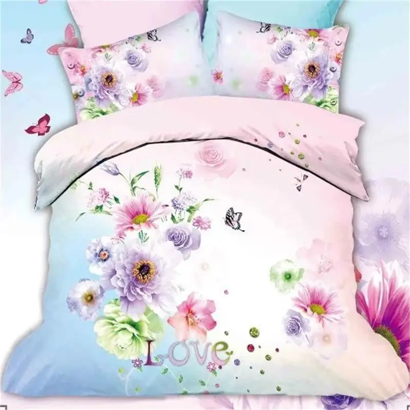 Butterfly And Flowers 3d Daisy Bedding Set Queen Size Bright Color