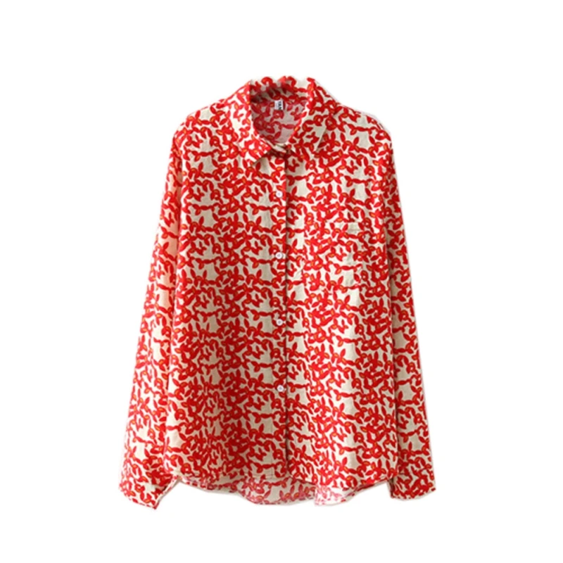 

Women Long Sleeve Shirt Floral Print Beach Style Blouse Summer Turn-down Collar Tops