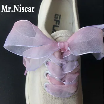 

Mr.Niscar 1 Pair W 2.5cm Translucent Gradient Flat Shoelaces for Canvas Shoes Boots Colored Satin Ribbon Shoe Laces Bootlaces