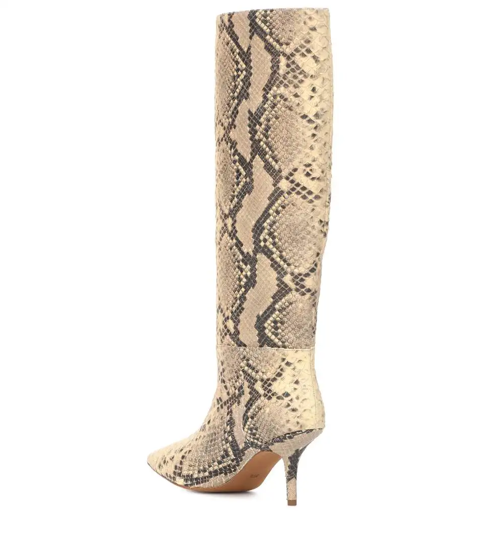 ARQA/брендовые сапоги до колена с принтом питона женские сапоги на высоком каблуке с острым носком zapatos de mujer botas