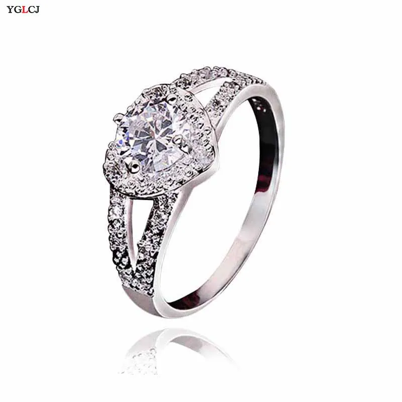 

1PC Elegant Fashion Silver Plated Ladies Silver Crystal Engagement Wedding Lady Heart Ring Size 6 7 8 9 10 11 Women'S Ring
