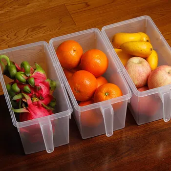 

New Transparent Food Sealed Storage Box With Handle Plastic Refrigerator Snacks Crisper Grain Tank Kitchen Sorting Container JY